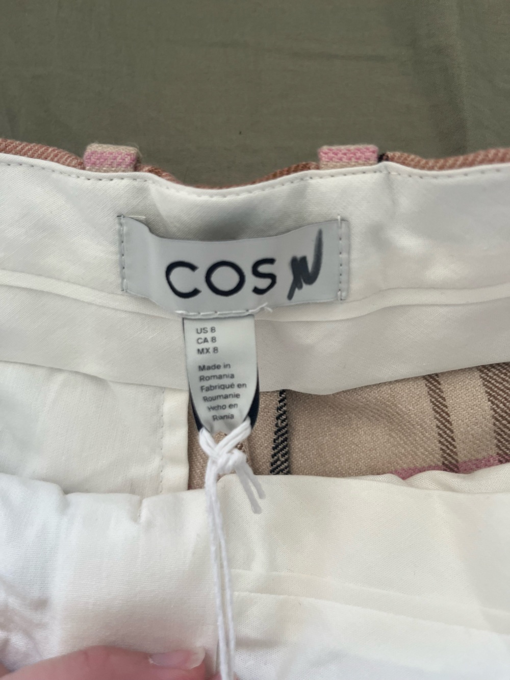NWT COS High Rise Wide Leg Wool Blend Adjustable Waist Pink Plaid Trousers Sz 8 - Picture 8 of 16